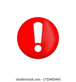 Exclamation mark in a red three-dimensional circle, vector graphics isolated on a white background