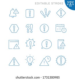 Exclamation mark related icons. Editable stroke. Thin vector icon set