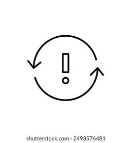 Exclamation mark and rotating arrows. Renewal alert symbol. Pixel perfect vector icon