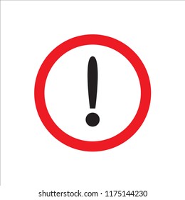 Exclamation mark, round hazard warning symbol, vector icon on white background