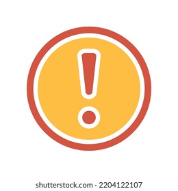 Exclamation mark in round shape for hazard warning symbol. Beware secure caution in traffic road. Error, notice, Alert, caution icon . Vector illustration filled outline style. EPS10