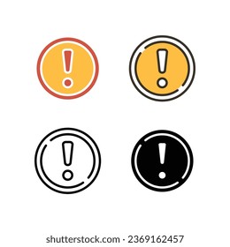 Exclamation mark in round shape for hazard warning symbol. Beware secure caution in traffic road. Error, notice, Alert, caution icon . Vector illustration. Design on white background. EPS10