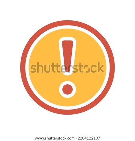 Exclamation mark in round shape for hazard warning symbol. Beware secure caution in traffic road. Error, notice, Alert, caution icon . Vector illustration filled outline style. EPS10