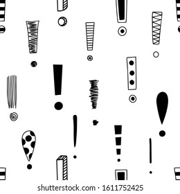 Exclamation mark seamless pattern on white background. Hand drawn vector elements.