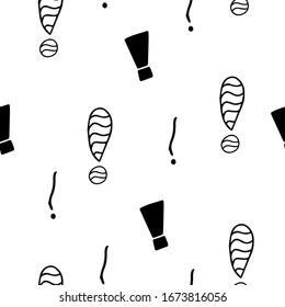 Exclamation mark seamless pattern on white background. Hand drawn vector elements.Vector sketch question marks background