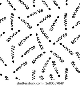 Exclamation mark seamless pattern on white background. Hand drawn vector elements.Vector sketch question marks background