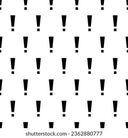 Exclamation mark seamless pattern. Repeating important patern. Black simple attention marks on white sample background. Repeated modern wallpaper for prints design. Repeat swatch. Vector illustration