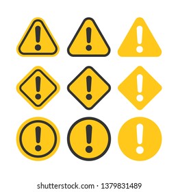 Exclamation mark set icons in flat style. Danger alarm collection vector illustration on white isolated background. Caution risk business concept.