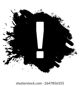 Exclamation mark shapes with grunge splashes and ink splatters vector. Combines emphasis with a raw, artistic, distressed feel. Great for edgy alerts, abstract warnings, or dynamic attention