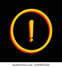 Signo de la marca de exclamación. Icono Amarillo extruido 3D con los lados rojos un fondo negro. Ilustración.