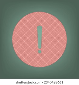 Exclamation mark sign. Apricot Icon with Brick Red parquet floor graphic pattern on a Ebony background. Feldgrau. Green. Illustration.
