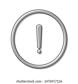 Exclamation mark sign. Black line icon with gray shifted flat filled icon on white background. Illustration.