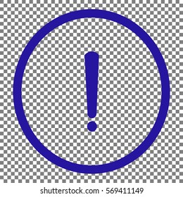 Exclamation mark sign. Blue icon on transparent background.