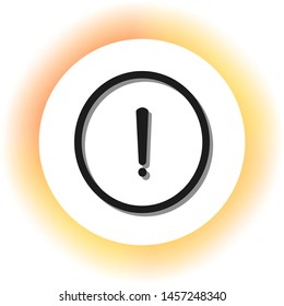 Exclamation mark sign. Dark icon with shadow on the glowing circle button. Illustration.