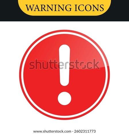 Exclamation mark sign icon in yellow and red circle modern light frame, caution warning attention signs. Vector color set