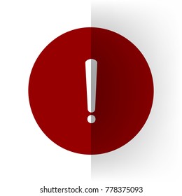 Exclamation mark sign. Vector. Bordo icon on white bending paper background.