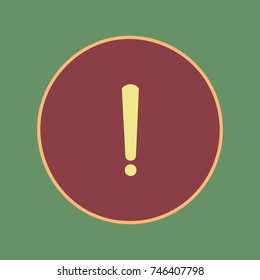Exclamation mark sign. Vector. Cordovan icon and mellow apricot halo with light khaki filled space at russian green background.