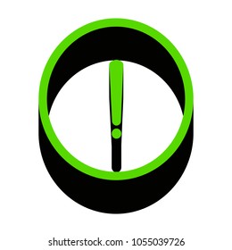 Exclamation mark sign. Vector. Green 3d icon with black side on white background. Isolated.