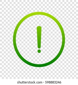 Exclamation mark sign. Vector. Green gradient icon on transparent background.