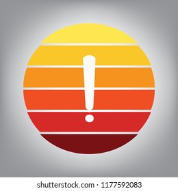 Exclamation mark sign. Vector. Horizontally sliced icon with colors from sunny gradient in gray background.