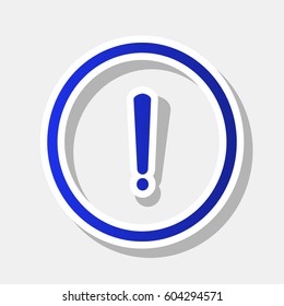 Exclamation mark sign. Vector. New year bluish icon with outside stroke and gray shadow on light gray background.