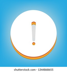 Exclamation mark sign. Vector. White icon with 3d warm-colored gradient body at sky blue background.
