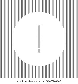 Exclamation mark sign. Vector. White icon on grayish striped background. Optical illusion.