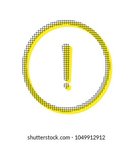 Exclamation mark sign. Vector. Yellow icon with square pattern duplicate at white background. Isolated.