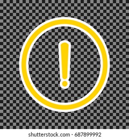Exclamation mark sign. Vector. Yellow icon with white contour on dark transparent background.