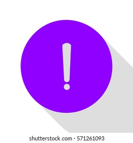 Exclamation mark sign. Violet icon with flat style shadow path.