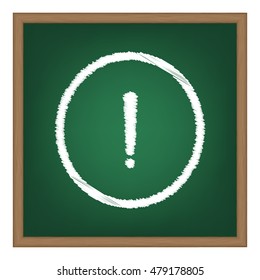 Exclamation mark sign. White chalk effect on green school board.