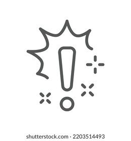 Exclamation mark signal for warning symbol. hazard cautions communication, error notification. icon, risk, alert, stop, stroke, attention, caution. Vector illustration filled outline style EPS10