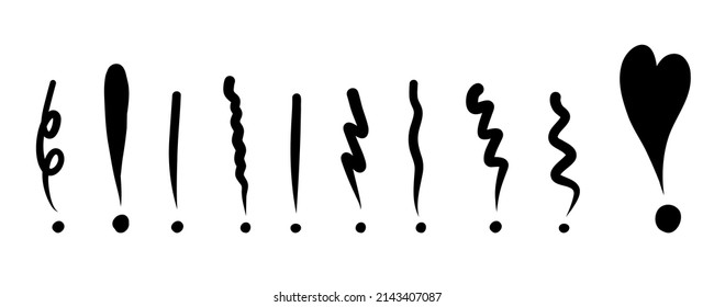 Exclamation mark. Sketch doodle hand drawn exclamation mark. Punctuation sign. Warning, attention. Vector black check mark illustration on a white background.