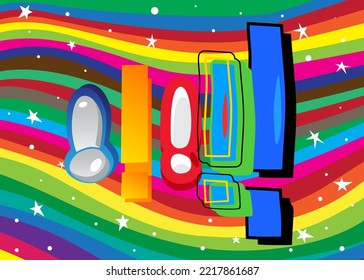 Ausrufezeichen, Social Media-Benachrichtigungszeichen, geschrieben mit Kinderschriftart im Cartoon-Stil.
