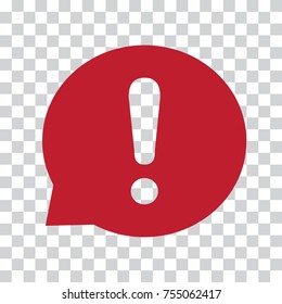 Exclamation mark in speech bubble. Warning or attention sign. Red icon on a transparent background. Vector illustration