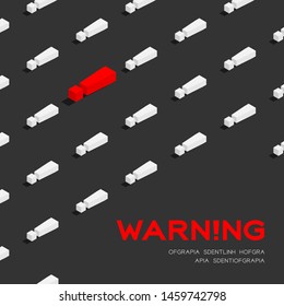 Exclamation mark symbol 3D isometric pattern, Warning concept poster and banner square design illustration isolated on dark grey background with copy space, vector eps 10