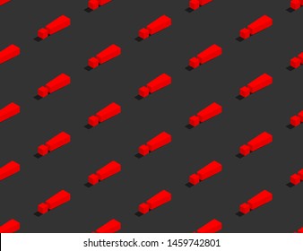 Exclamation mark symbol 3D isometric seamless pattern, Warning concept poster and banner vertical design illustration isolated on dark grey background with copy space, vector eps 10