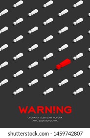 Exclamation mark symbol 3D isometric pattern, Warning concept poster and banner vertical design illustration isolated on dark grey background with copy space, vector eps 10
