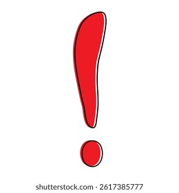 Exclamation mark symbol. Color is red. Casual style. One icon isolated on  white background. Flat design. For text or pictures to show emotions or some kind of action.