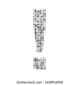 The exclamation mark symbol is evenly filled with black dots of different sizes. Some dots with shadow. Vector illustration on white background
