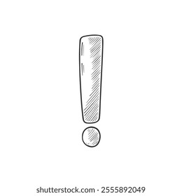 Exclamation Mark Symbol, Hand-Drawn Vector, Graphic Style, Cartoon Illustration, Black and White, Sketch Style, Isolated on White Background