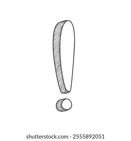 Exclamation Mark Symbol, Hand-Drawn Vector, Graphic Style, Cartoon Illustration, Black and White, Sketch Style, Isolated on White Background