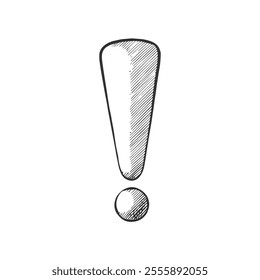 Exclamation Mark Symbol, Hand-Drawn Vector, Graphic Style, Cartoon Illustration, Black and White, Sketch Style, Isolated on White Background