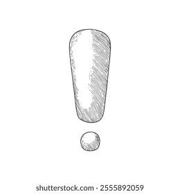 Exclamation Mark Symbol, Hand-Drawn Vector, Graphic Style, Cartoon Illustration, Black and White, Sketch Style, Isolated on White Background