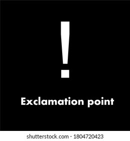 Símbolo de la marca de exclamación. Marcas de puntuación, texto, tipografía, iconos vectoriales. Fondo negro