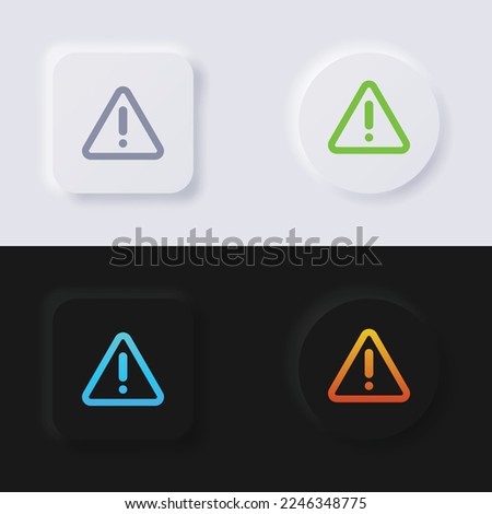 Exclamation mark symbol, Warning symbol icon set, Multicolor neumorphism button soft UI Design for Web design, Application UI and more, Button, Vector.