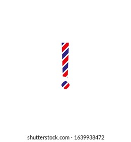exclamation mark, textured lines in red and blue postal letter style