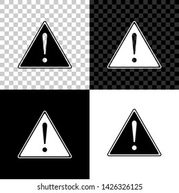 Exclamation mark in triangle icon isolated on black, white and transparent background. Hazard warning sign, careful, attention, danger warning important sign. Vector Illustration