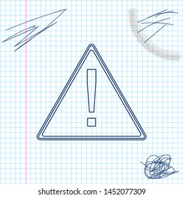Exclamation mark in triangle line sketch icon isolated on white background. Hazard warning sign, careful, attention, danger warning important information sign. Vector Illustration