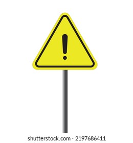 Exclamation mark triangle vector symbol, Yellow Warning Dangerous attention sign with pole